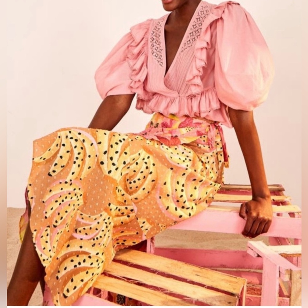 FARM Rio Orange and Pink Banana Print Skirt